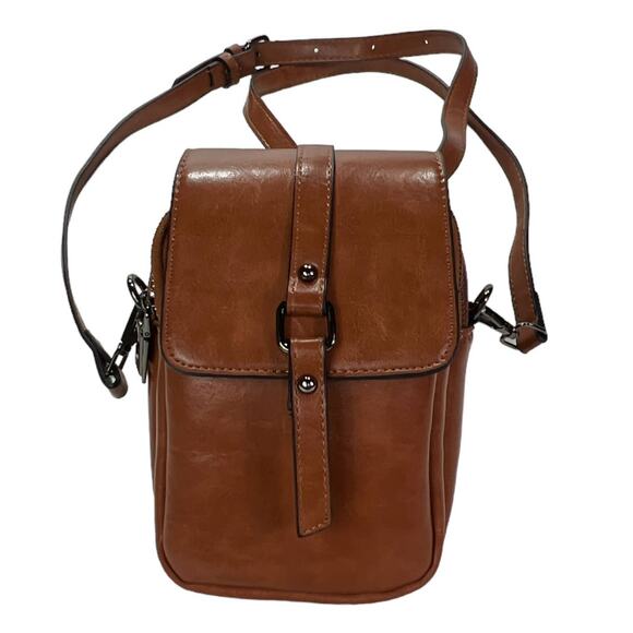 Faux Leather Crossbody / Shoulder / Purse Brown with Gunmetal Hardware - Picture 1 of 16